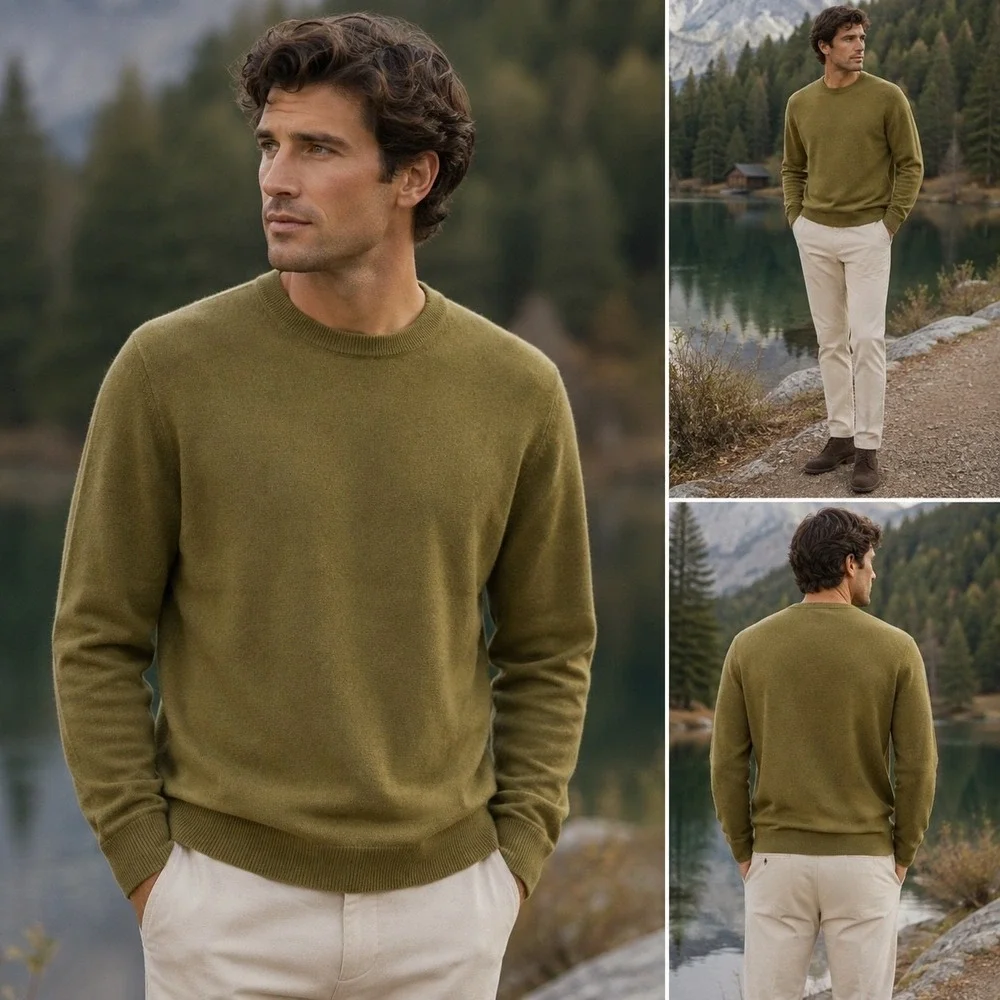 Banana Republic Cashmere Crew Neck Sweater Men's XXL Tall Nettle Leaf Green NWT